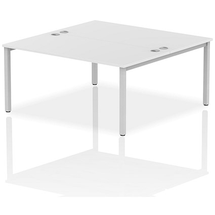 Impulse Bench B2B 2 Person 1600 Silver Frame Office Bench Desk White