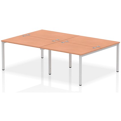 Impulse 4 Person Bench Desk, Back to Back, 4 x 1200mm (800mm Deep), Silver Frame, Beech