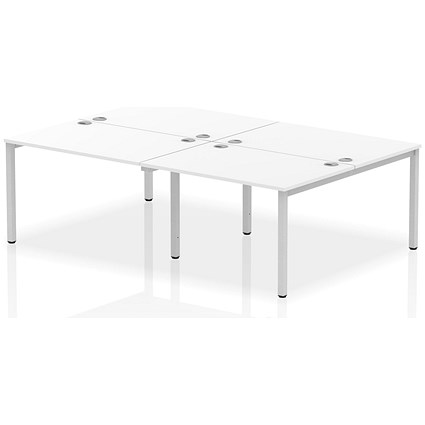 Impulse 4 Person Bench Desk, Back to Back, 4 x 1200mm (800mm Deep), Silver Frame, White