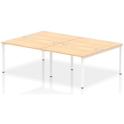 Impulse 4 Person Bench Desk, Back to Back, 4 x 1200mm (800mm Deep), White Frame, Maple