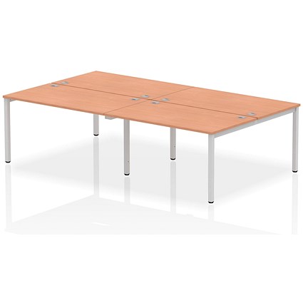 Impulse 4 Person Bench Desk, Back to Back, 4 x 1400mm (800mm Deep), Silver Frame, Beech