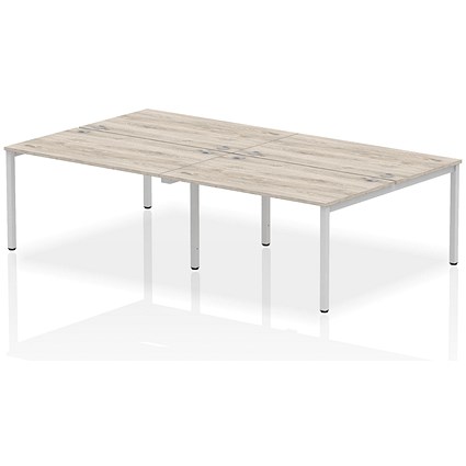 Impulse Bench B2B 4 Person 1400 Silver Frame Office Bench Desk Grey Oak