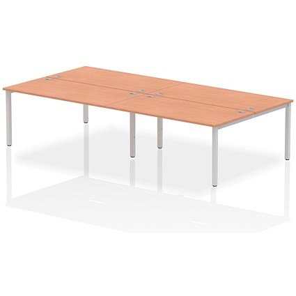 Impulse Bench B2B 4 Person 1600 Silver Frame Office Bench Desk Beech