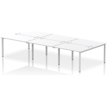Impulse Bench B2B 6 Person 1200 Silver Frame Office Bench Desk White