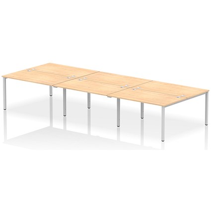 Impulse Bench B2B 6 Person 1400 Silver Frame Office Bench Desk Maple
