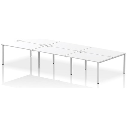 Impulse Bench B2B 6 Person 1400 Silver Frame Office Bench Desk White