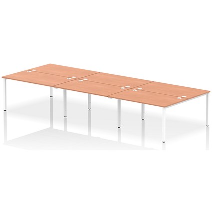 Impulse Bench B2B 6 Person 1400 White Frame Office Bench Desk Beech