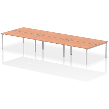 Impulse Bench B2B 6 Person 1600 Silver Frame Office Bench Desk Beech