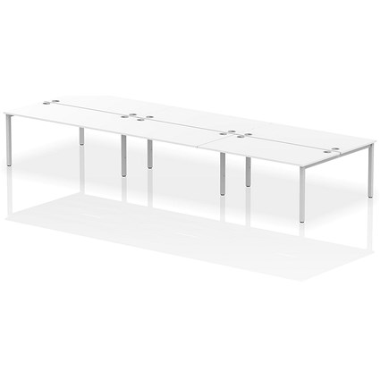 Impulse Bench B2B 6 Person 1600 Silver Frame Office Bench Desk White