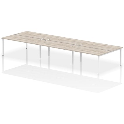 Impulse Bench B2B 6 Person 1600 White Frame Office Bench Desk Grey Oak