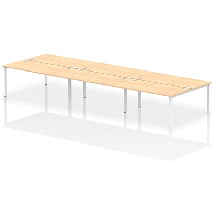 Impulse 6 Person Bench Desk, Back to Back, 6 x 1600mm (800mm Deep), White Frame, Maple