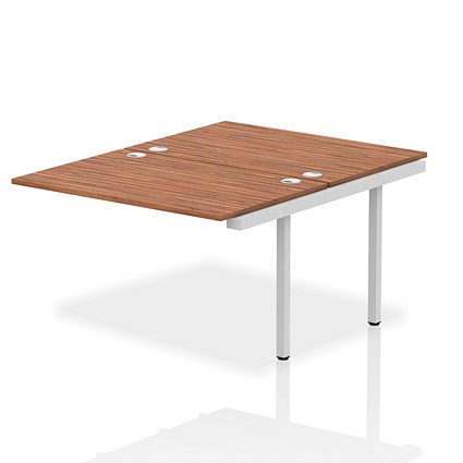 Impulse 2 Person Bench Desk Extension, Back to Back, 2 x 1200mm (800mm Deep), Silver Frame, Walnut