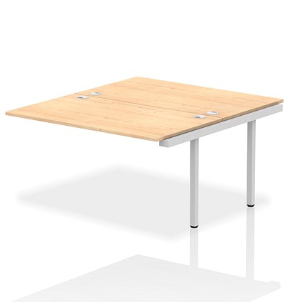 Impulse 2 Person Bench Desk Extension, Back to Back, 2 x 1400mm (800mm Deep), Silver Frame, Maple