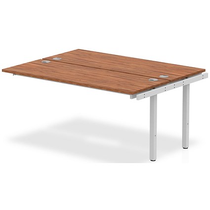 Impulse 2 Person Bench Desk Extension, Back to Back, 2 x 1600mm (800mm Deep), Silver Frame, Walnut