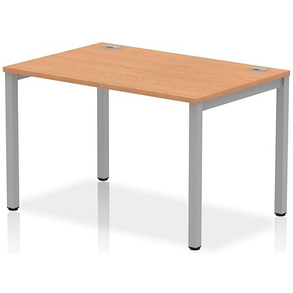 Impulse Bench Single Row 1200 Silver Frame Office Bench Desk Oak