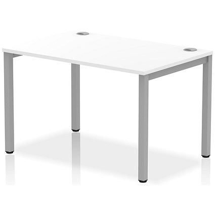 Impulse Bench Single Row 1200 Silver Frame Office Bench Desk White