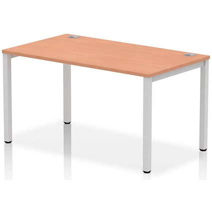 Impulse Bench Single Row 1400 Silver Frame Office Bench Desk Beech