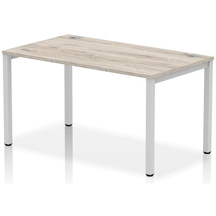Impulse Bench Single Row 1400 Silver Frame Office Bench Desk Grey Oak Impulse Bench Single Row 1400 Silver Frame Office Bench Desk Grey Oak
