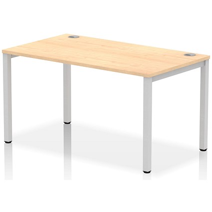 Impulse 1 Person Bench Desk, 1400mm (800mm Deep), Silver Frame, Maple