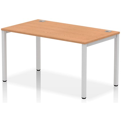 Impulse Bench Single Row 1400 Silver Frame Office Bench Desk Oak