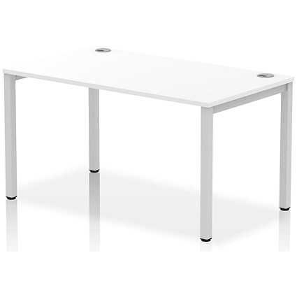 Impulse Bench Single Row 1400 Silver Frame Office Bench Desk White Impulse Bench Single Row 1400 Silver Frame Office Bench Desk White