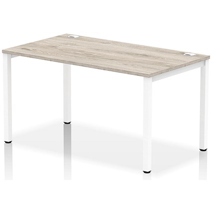 Impulse 1 Person Bench Desk, 1400mm (800mm Deep), White Frame, Grey Oak