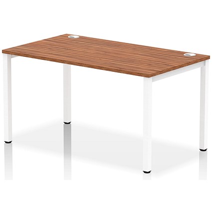 Impulse Bench Single Row 1400 White Frame Office Bench Desk Walnut
