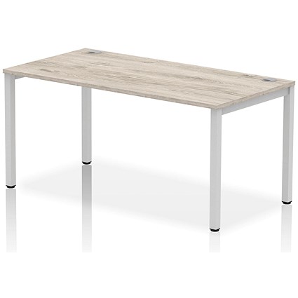 Impulse Bench Single Row 1600 Silver Frame Office Bench Desk Grey Oak