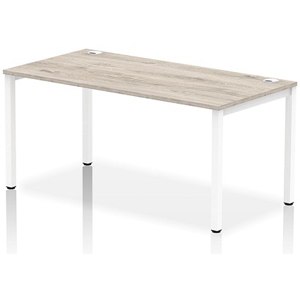 Impulse 1 Person Bench Desk, 1600mm (800mm Deep), White Frame, Grey Oak