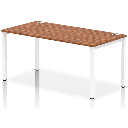 Impulse Bench Single Row 1600 White Frame Office Bench Desk Walnut