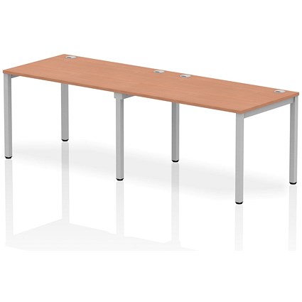 Impulse 2 Person Bench Desk, Side by Side, 2 x 1200mm (800mm Deep), Silver Frame, Beech