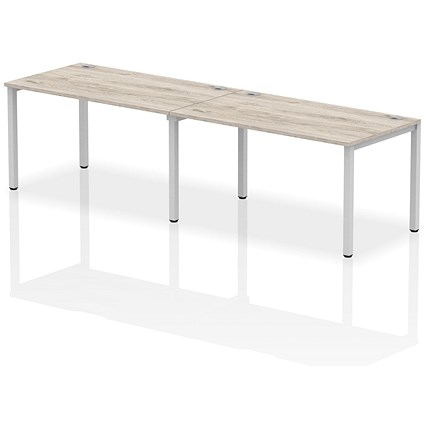Impulse Bench Single Row 2 Person 1400 Silver Frame Office Bench Desk Grey Oak