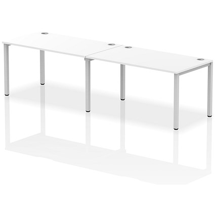 Impulse Bench Single Row 2 Person 1400 Silver Frame Office Bench Desk White