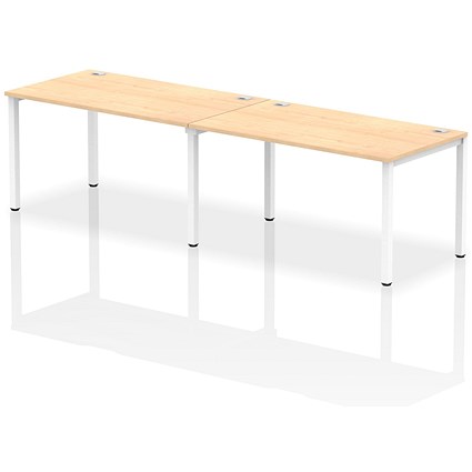 Impulse 2 Person Bench Desk, Side by Side, 2 x 1400mm (800mm Deep), White Frame, Maple