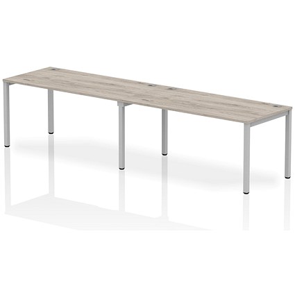 Impulse Bench Single Row 2 Person 1600 Silver Frame Office Bench Desk Grey Oak