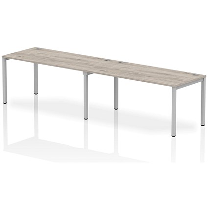 Impulse 2 Person Bench Desk, Side by Side, 2 x 1600mm (800mm Deep), Silver Frame, Grey Oak