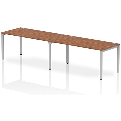 Impulse Bench Single Row 2 Person 1600 Silver Frame Office Bench Desk Walnut