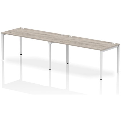 Impulse 2 Person Bench Desk, Side by Side, 2 x 1600mm (800mm Deep), White Frame, Grey Oak