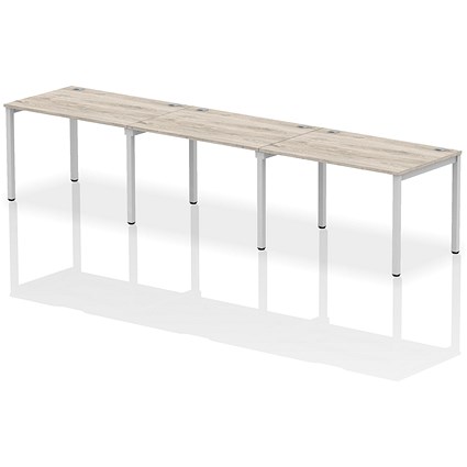 Impulse Bench Single Row 3 Person 1200 Silver Frame Office Bench Desk Grey Oak