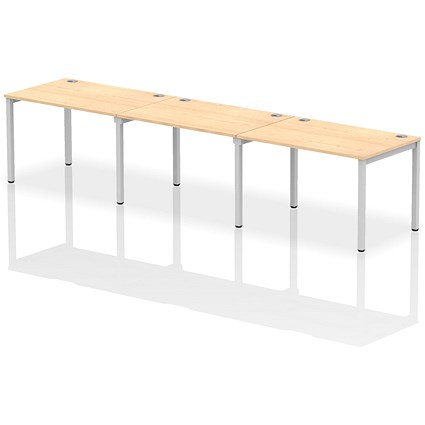 Impulse 3 Person Bench Desk, Side by Side, 3 x 1200mm (800mm Deep), Silver Frame, Maple