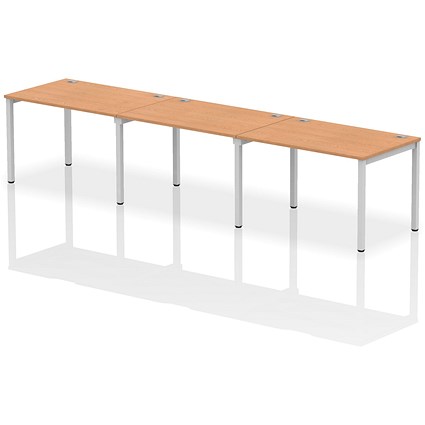 Impulse 3 Person Bench Desk, Side by Side, 3 x 1200mm (800mm Deep), Silver Frame, Oak