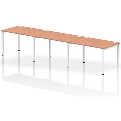 Impulse 3 Person Bench Desk, Side by Side, 3 x 1200mm (800mm Deep), White Frame, Beech