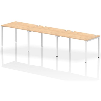 Impulse 3 Person Bench Desk, Side by Side, 3 x 1200mm (800mm Deep), White Frame, Maple