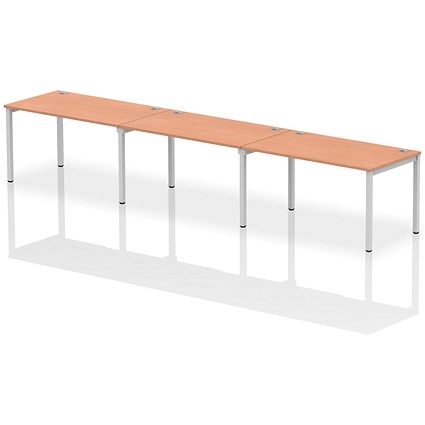 Impulse 3 Person Bench Desk, Side by Side, 3 x 1400mm (800mm Deep), Silver Frame, Beech