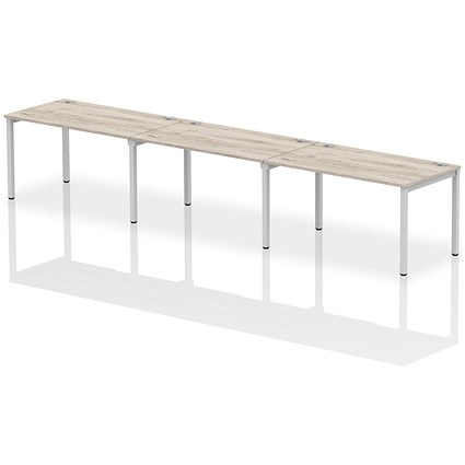 Impulse Bench Single Row 3 Person 1400 Silver Frame Office Bench Desk Grey Oak