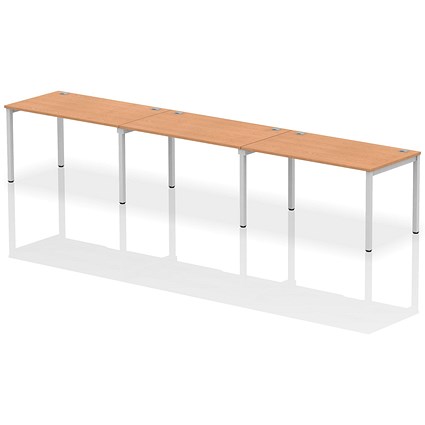 Impulse Bench Single Row 3 Person 1400 Silver Frame Office Bench Desk Oak