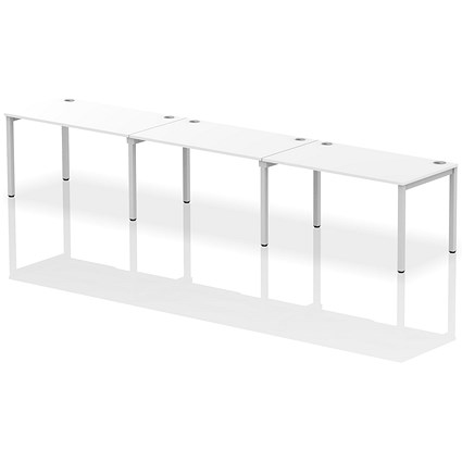 Impulse Bench Single Row 3 Person 1400 Silver Frame Office Bench Desk White