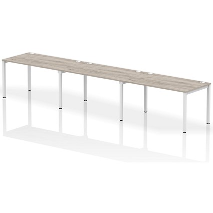 Impulse Bench Single Row 3 Person 1400 White Frame Office Bench Desk Grey Oak