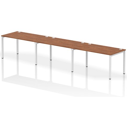 Impulse Bench Single Row 3 Person 1400 White Frame Office Bench Desk Walnut