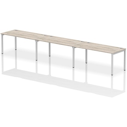 Impulse Bench Single Row 3 Person 1600 Silver Frame Office Bench Desk Grey Oak